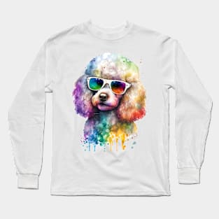 Rainbow Poodle Watercolor Art Long Sleeve T-Shirt